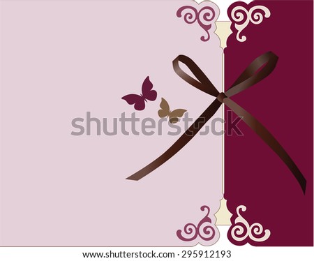 Invitation card with bow and ornaments in red. Vector