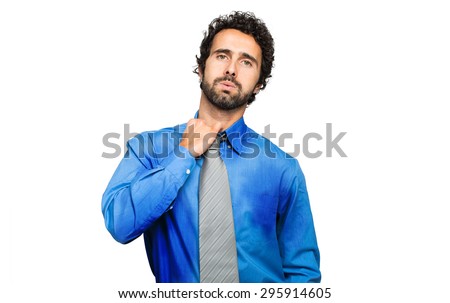 Sweating businessman due to hot climate Royalty-Free Stock Photo #295914605