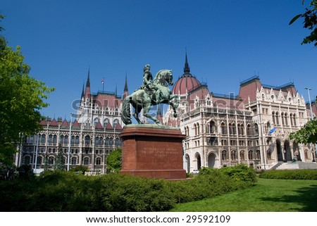 The Statue of Francis II Rakoczi at The Hungarian Parliament, Budapest, Hungary Royalty-Free Stock Photo #29592109