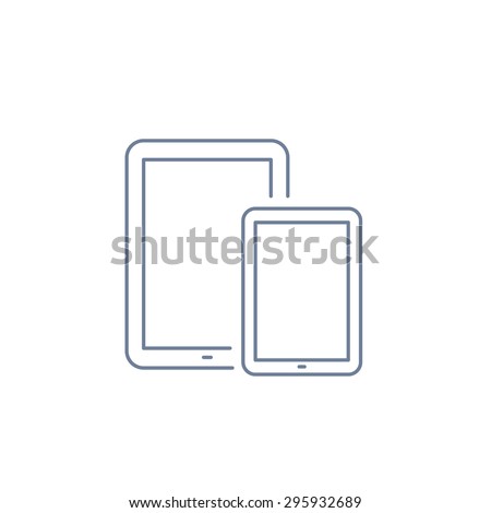 Vector linear icon with tablet and mini tablet | flat design thin line blue modern illustration and infographic isolated on white background