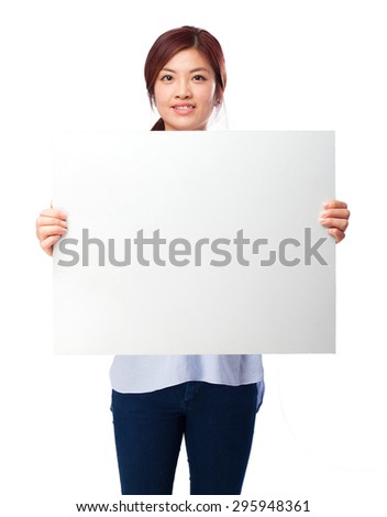 happy chinese woman with banner