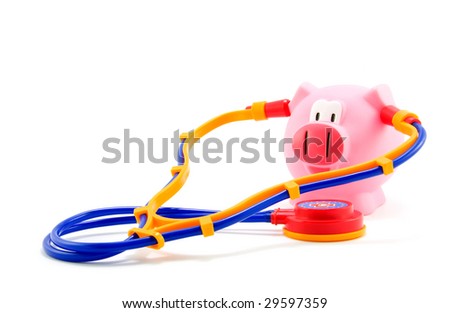 Pig flu with stethoscope isolated on white background