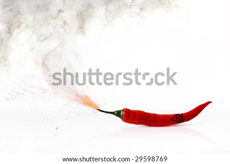 red chilli with burning fuse Royalty-Free Stock Photo #29598769