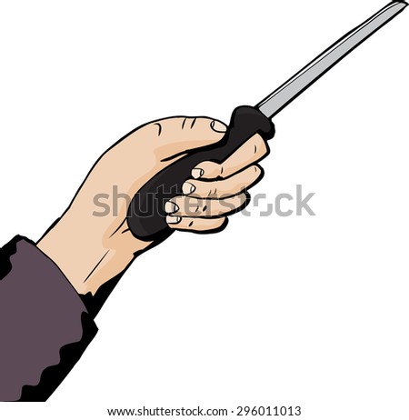 Isolated cartoon hand holding a kitchen knife