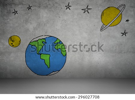Background image with drawn Earth planet on wall