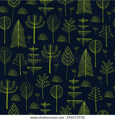 Forest trees seamless pattern. Hand drawn illustration of  Trees made in Vector. Simple design. Illustration for print.