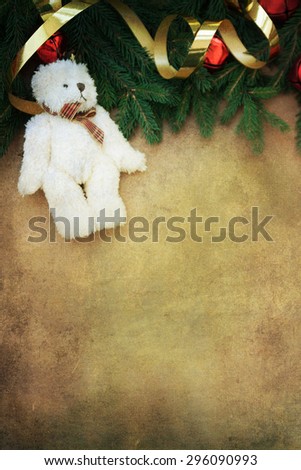 Cute vintage teddy bear . Retro christmas decoration