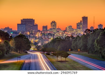 Skyline of downtown Columbia, South Carolina from above Jarvis Klapman Blvd. Royalty-Free Stock Photo #296095769