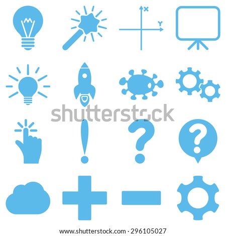 Basic science and knowledge vector icons. These plain symbols use blue color and isolated on a white background.