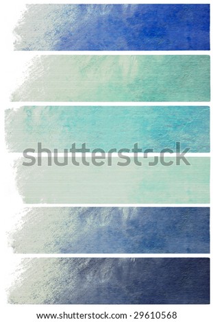 grunge faded blues color textured banner set isolated