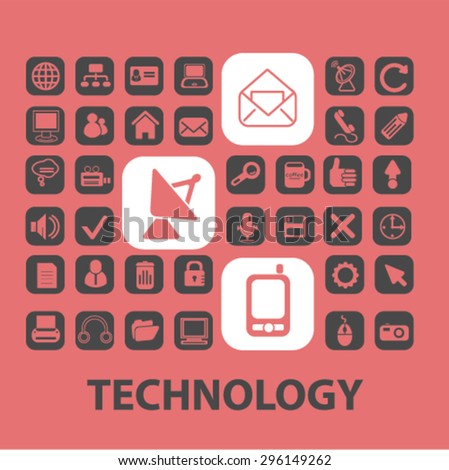 technology, communication, mobile icons, signs, illustrations set, vector