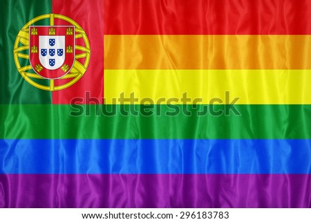 Portugal Gay flag pattern on fabric texture,retro vintage style