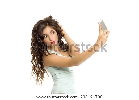 Young girl shoots self on isolated background