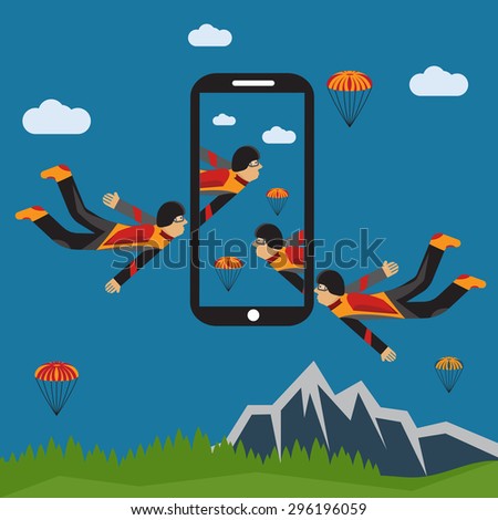 extreme selfie parachutist flat design illustration