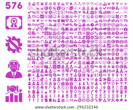 Toolbar Icon Set. 576 flat icons use violet color. Vector images are isolated on a white background.