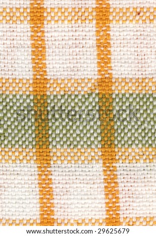linen fabric background with green and orange stripes