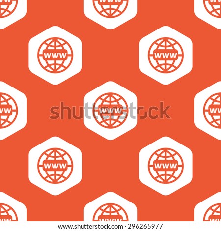 Image of globe with text WWW in white hexagon, repeated on orange background