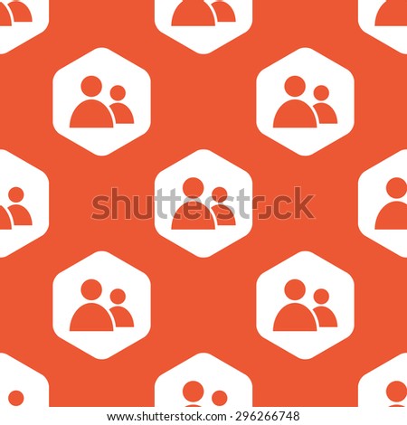 Image of two user icons in white hexagon, repeated on orange background