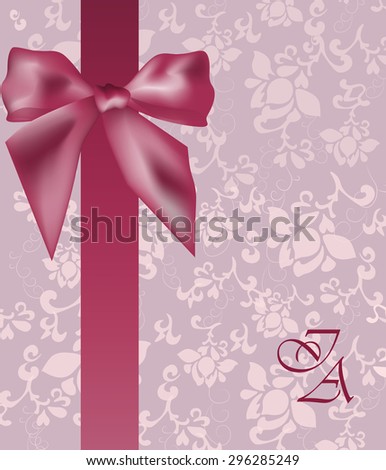Invitation card with bow and ornaments in pink. Vector