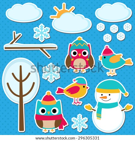 Cute vector set of different winter elements