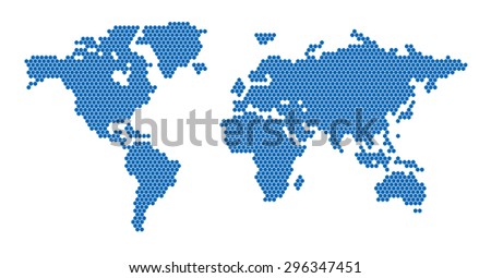 World Map Hexagon Blue