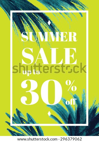 Summer sale up to 30 per cent off. Watercolor design. Web banner or poster for e-commerce, on-line cosmetics shop, fashion & beauty shop, store. 