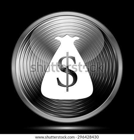 Dollar sack icon. Internet button on black background. 