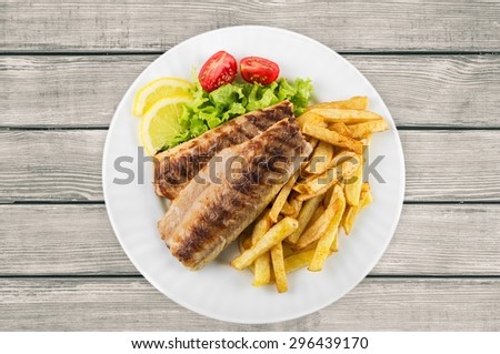 Fish, French Fries, Grilled.