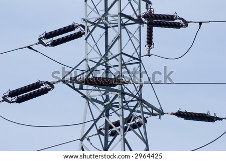 Power supply tower on blue sky background