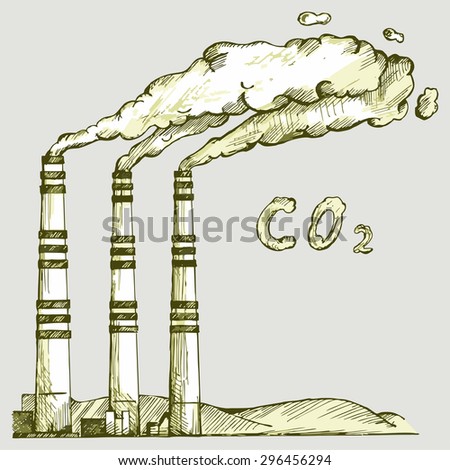 Emission from coal power plant. Co2 cloud. Vector Image