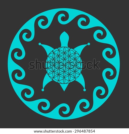 Vector Australian Style Turtle with Flower of Life Symbol