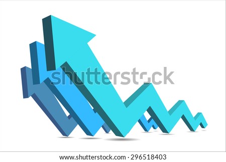 Set of 3d vector bended arrows with perspective pointing to the up left, consisted of steps, blue and green, isolated on white background, business vector background, infographic diagram elements