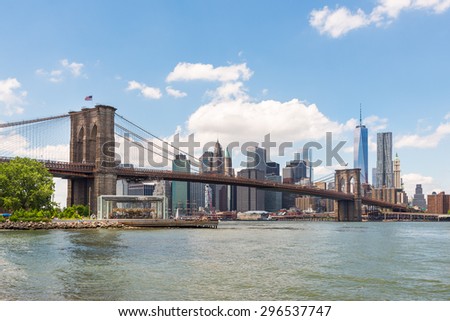 Brooklyn Bridge view and Manhattan skyline