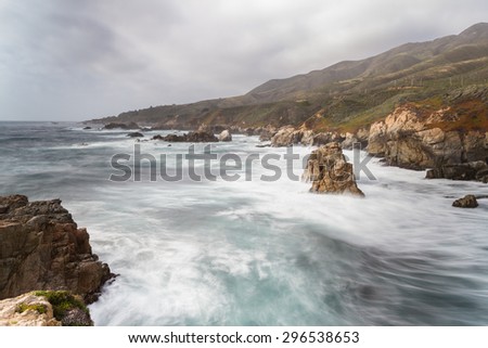 beautiful scene of the California coast using a slow shutter speed for a motion blur effect