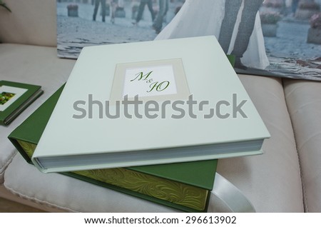 Green and white leather wedding photo book and album