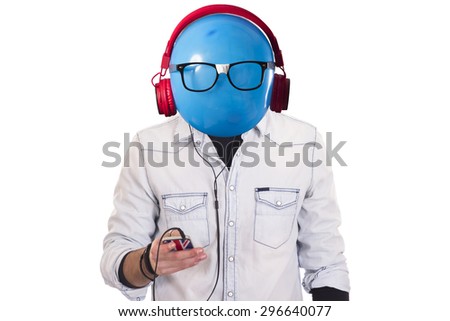 Guy using smartphone with headphones