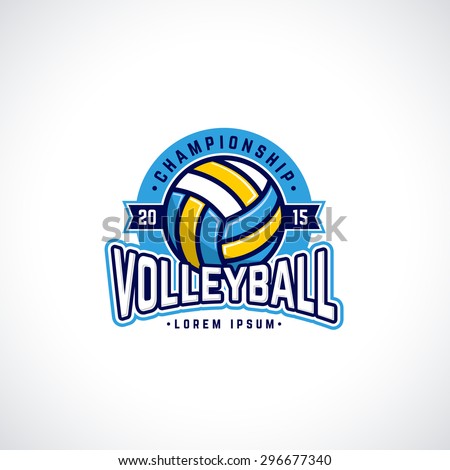 Vector volleyball championship logo with ball. Sport badge for tournament or championship.