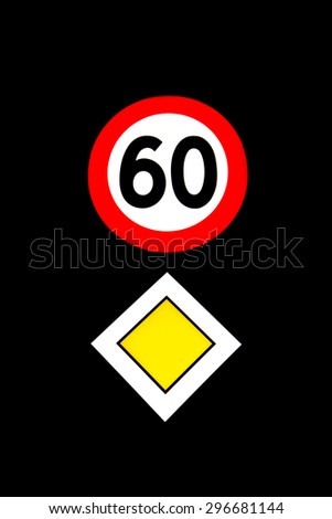 Real picture of a shining speed limit  traffic sign. Norway, underground tunnel Hardangerbrua.