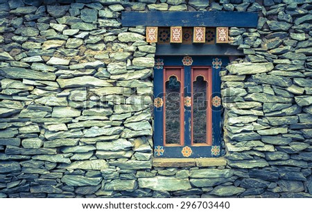 Retro tone stone wall and wooden window background