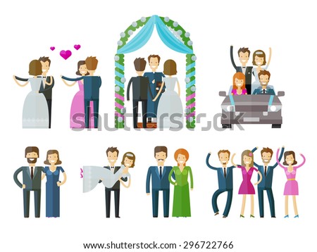 wedding, marriage, nuptial vector logo design template. ceremony, celebration or people, folk icons Royalty-Free Stock Photo #296722766