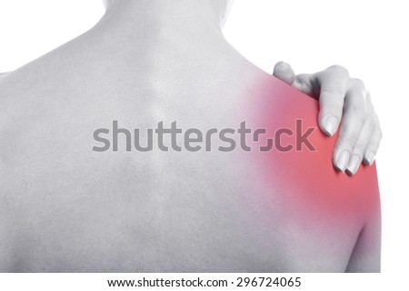 Young girl with shoulder pain close up