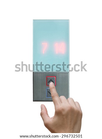 Hand touch the Elevator Button up direction on white background