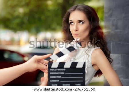 Actress Thinking About Next Line During Movie Shoot  - Young professional cinema star acting in a film
