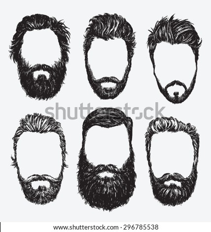 Hipster hair and beards, fashion vector illustration set. Royalty-Free Stock Photo #296785538