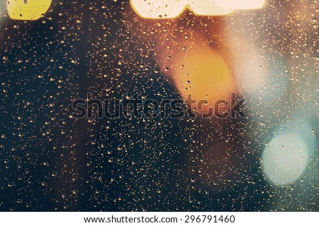 closeup  raindrops on the window. vintage picture