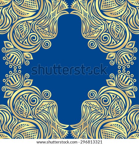 Floral nature pattern card blue and gold vector illustration