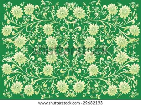 illustration with green flower symmetrical background