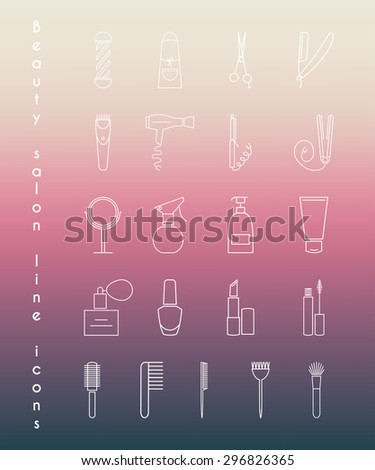 Care&Beauty linear icons for barber shop or beauty salon on blurred background. Vector illustration