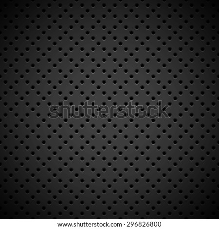 Black abstract technology background with seamless circle perforated speaker grill texture for web, user interfaces, UI, applications, apps, business presentations and prints. Vector illustration.