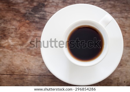 Top view of cup of fresh espresso on table, stock photo